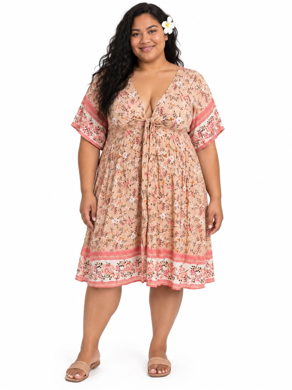 SHEIN Floral Boho Dress – Women’s 2XL – Tan/Pink